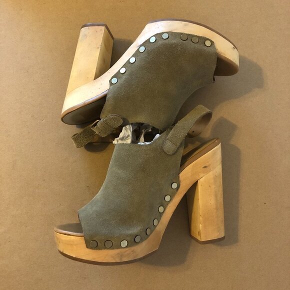 DOLCE VITA Sadey Heels Women’s Size 8.5 US Green/Tan Peep Toe Shoes Slingback - Picture 11 of 13